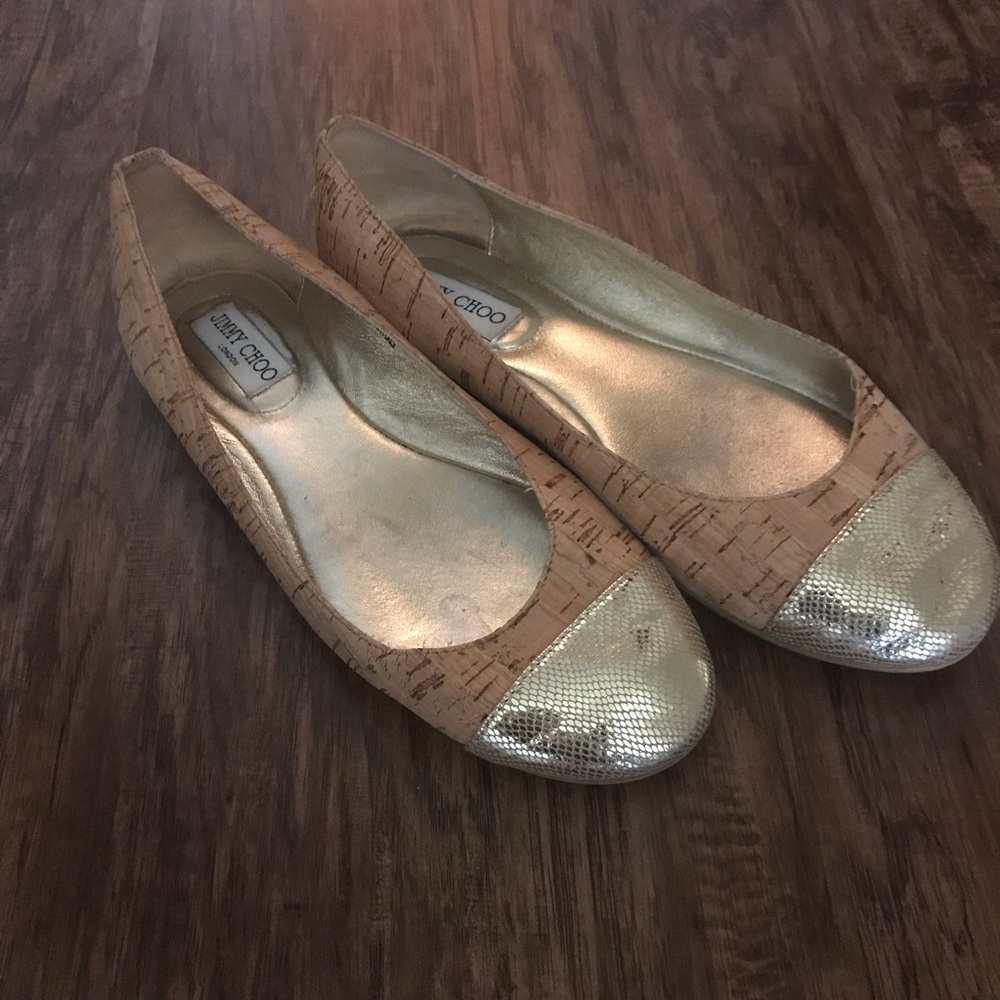 Jimmy Choo Golden Toe Whirl Cork Flats